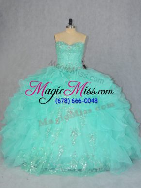 Sweetheart Sleeveless Organza Vestidos de Quinceanera Beading and Ruffles Lace Up