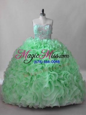 Fabric With Rolling Flowers Lace Up Sweetheart Sleeveless Sweet 16 Quinceanera Dress Brush Train Beading