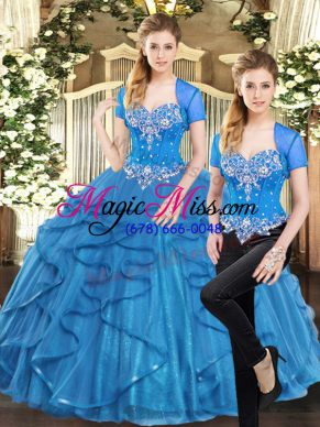 On Sale Floor Length Blue Vestidos de Quinceanera Sweetheart Sleeveless Lace Up