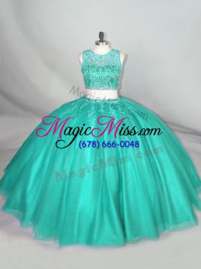 Ideal Scoop Sleeveless Tulle Sweet 16 Dress Beading Zipper