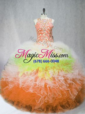 Floor Length Multi-color Quinceanera Gown Tulle Sleeveless Beading and Ruffles