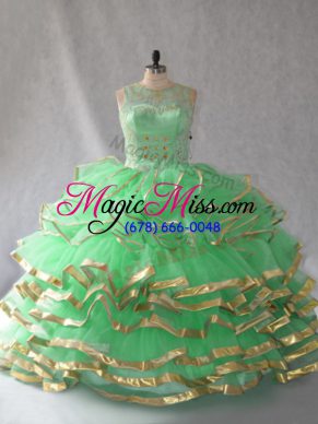 Scoop Sleeveless Organza Quinceanera Dress Beading and Ruffles Lace Up