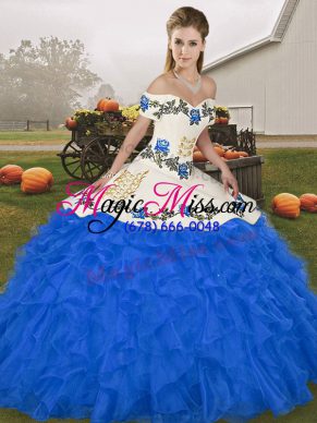 Artistic Sleeveless Embroidery and Ruffles Lace Up Quinceanera Gown