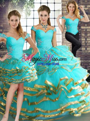 Sleeveless Lace Up Floor Length Beading and Ruffled Layers Sweet 16 Dress