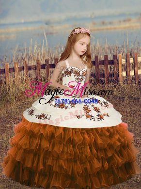 Stylish Ruffled Layers Child Pageant Dress Brown Lace Up Sleeveless Floor Length