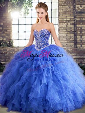 Nice Sleeveless Beading and Ruffles Lace Up Sweet 16 Quinceanera Dress