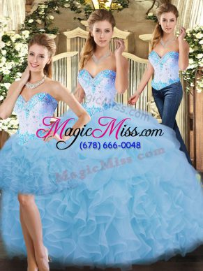 Floor Length Blue Quinceanera Gowns Sweetheart Sleeveless Lace Up