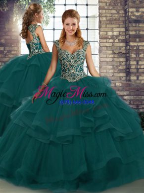 Admirable Sleeveless Lace Up Floor Length Beading and Ruffles Quince Ball Gowns