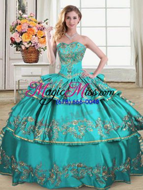 Hot Selling Floor Length Aqua Blue Vestidos de Quinceanera Sweetheart Sleeveless Lace Up