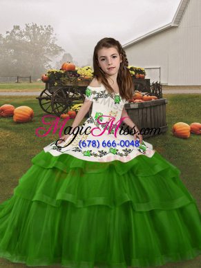 Green Straps Lace Up Embroidery and Ruffled Layers Little Girls Pageant Dress Sleeveless