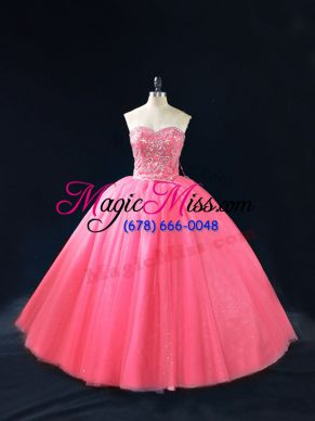 Hot Pink Sweetheart Neckline Beading Ball Gown Prom Dress Sleeveless Side Zipper