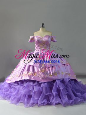 Lavender Quinceanera Dresses Off The Shoulder Sleeveless Chapel Train Lace Up