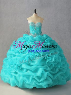 Floor Length Ball Gowns Sleeveless Aqua Blue Quinceanera Dresses Lace Up