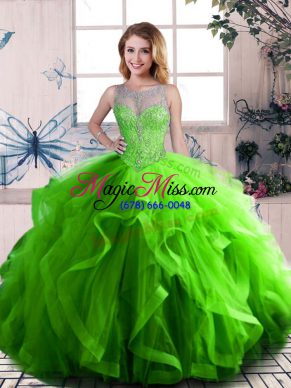 Fancy Scoop Sleeveless Lace Up Sweet 16 Dress Green Tulle