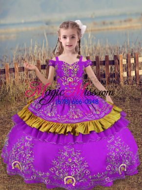 Best Satin Sleeveless Floor Length Little Girl Pageant Dress and Beading and Embroidery
