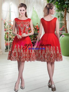 Sumptuous Knee Length Zipper Evening Dress Red for Prom and Party with Beading and Appliques