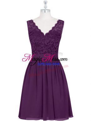 Purple Zipper Scalloped Lace Homecoming Dress Chiffon Sleeveless