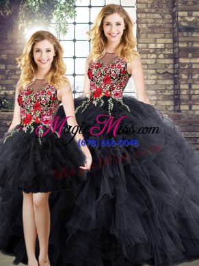 Scoop Sleeveless Vestidos de Quinceanera Embroidery and Ruffles Zipper