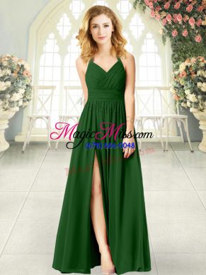 Wonderful Green Empire Chiffon Halter Top Sleeveless Ruching Floor Length Zipper Prom Dresses