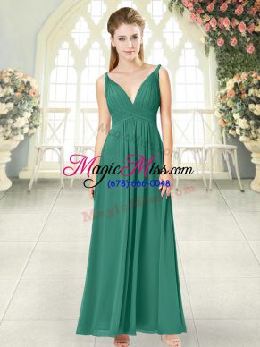 Trendy Green Prom Dresses Prom and Party with Ruching V-neck Sleeveless Backless
