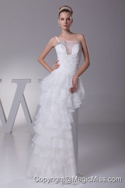 Ruffled Layers One Shoulder long Column Wedding Dress