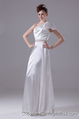 Beading One Shoulder Long Column Wedding Dress