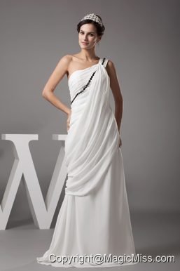 Beading and Ruching One Shoulder Column Wedding Dress