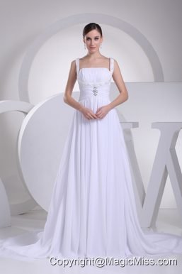 Straps Ruching Beading Court Train Empire Wedding Dress