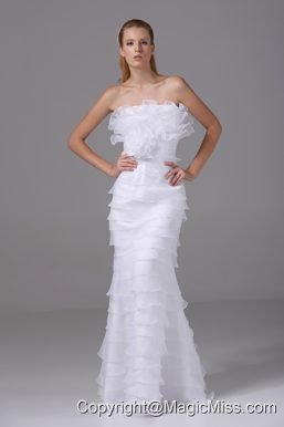 Column Strapless Ruffled Layers Organza Wedding Dress