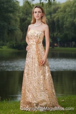 Gold Empire Strapless Floor-length Prom / Evening Dress