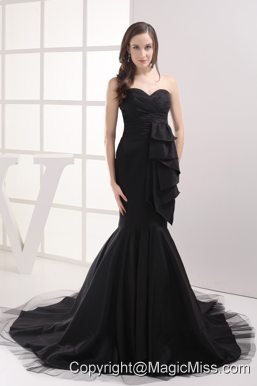 Black Mermaid Sweetheart Ruching Prom Dress