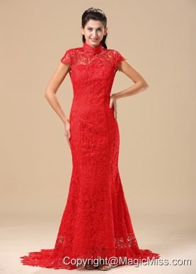 High-neck Short Sleeves and Lace Over Skirt For 2013 Prom Dress In Phoenix