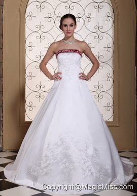 Embroidery In Satin Modest Chapel Train For 2013 Wedding Dress