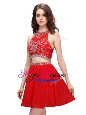 Fantastic Scoop Mini Length Two Pieces Sleeveless Red Prom Party Dress Zipper