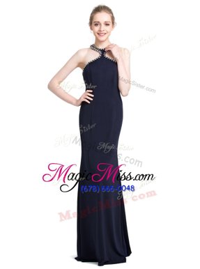 Floor Length Chocolate Dress for Prom High-neck Sleeveless Zipper