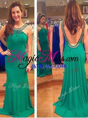 Admirable Mermaid Sleeveless Beading Backless Homecoming Dress with Green Sweep Train