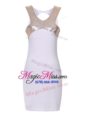 Glorious White Elastic Woven Satin Zipper Halter Top Sleeveless Mini Length Evening Dress Sequins