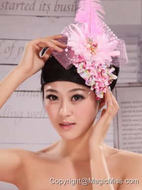 Headpices For Wedding Party With Imitation Pearls and Feather Decorate Tulle and Printing