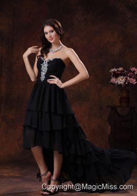 Camp Verde Arizona Sweetheart Black High-low Prom Dress With Chiffon Rhinestones Decorate