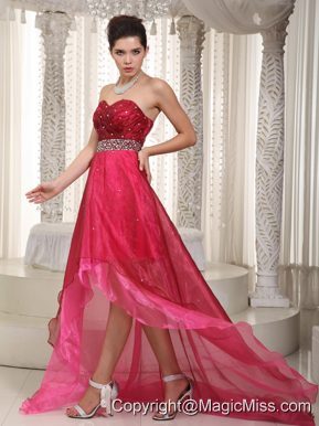 Pink and Wine Red A-line Sweetheart High-low Organza Beading Prom Dress