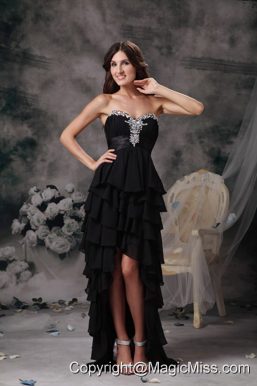 Black Column / Sheath Sweetheart High-low Chiffon Beading Prom Dress