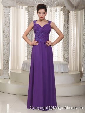 Purple Empire Straps Floor-length Chiffon Prom Dress