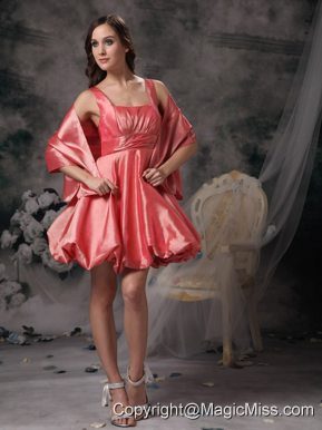 Watermelon A-line Straps Mini-length Taffeta Prom / Homecoming Dress