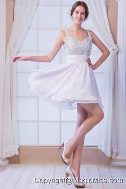 White A-line Straps Mini-length Chiffon Beading Prom Dress