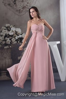 Simple Beading Sweetheart Pink Long Column 2013 Prom Dress