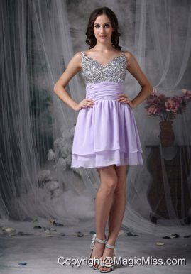 Lialc Empire Straps Mini-length Chiffon Beading Prom / Homecoming Dress
