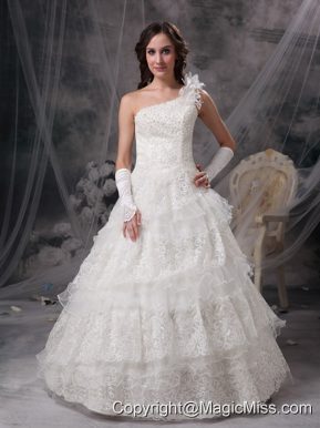 Nice A-line One Shoulder Floor-length Taffeta and Lace Wedding Dress