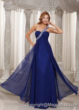 One Shoulder Navy Blue Empire With Beading Celebrity Dress For Formal Evening