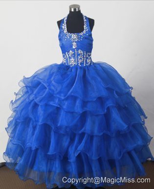 Perfect Beading Ball Gown Halter Top Floor-length Little Gril Pagant Dress