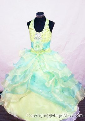 Beading Modest Ball gown Halter Floor-length Multi-colored Little Girl Pageant Dresses
